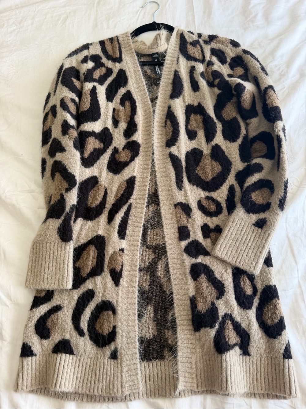 Design Lab Lord & Taylor Beige, Black & Brown Leopard-Print Open Cardigan